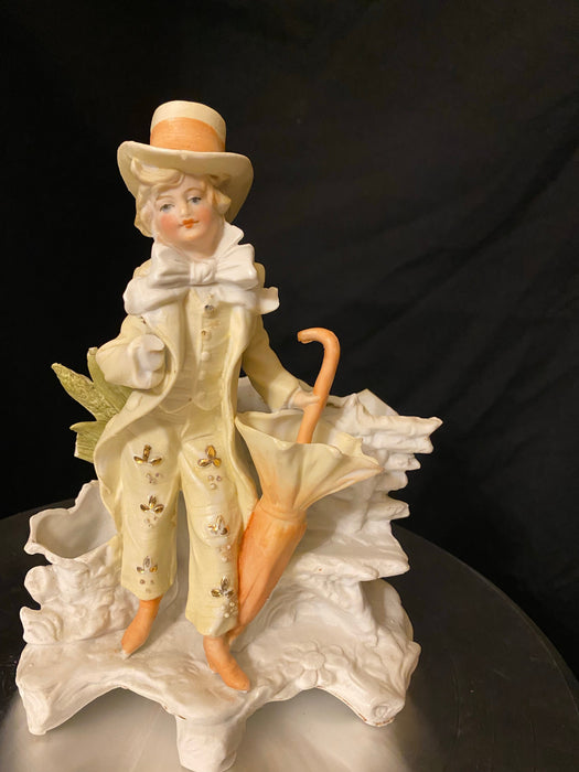 Rococo Bisque Porcelain Figurine, A young Man with Umbrella-EZ Jewelry and Decor