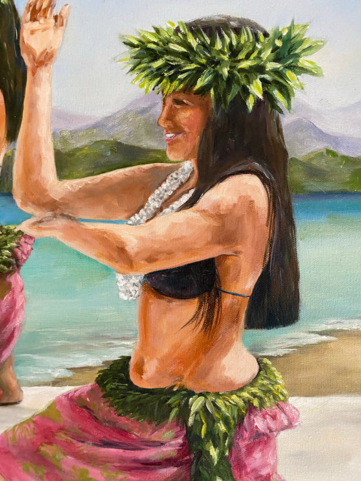 L. Beana, Tell Me a Story, Original Oil Painting.  24” x 20”, Hawaii Dance-EZ Jewelry and Decor