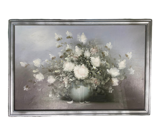 Grassy, White Flowers, Original Oil Painting, Framed, 37” x 25.5”-EZ Jewelry and Decor