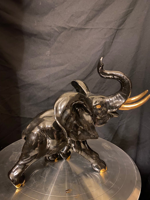 Vintage Porcelain Black Elephant Figurine, Size: 8.5” x 7”-EZ Jewelry and Decor