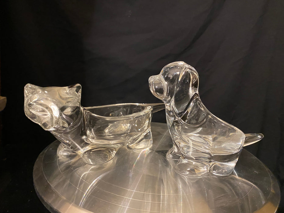 Two Glass Cat & Dog Statues/ Candle Holder , 4” x 9.5”.-EZ Jewelry and Decor