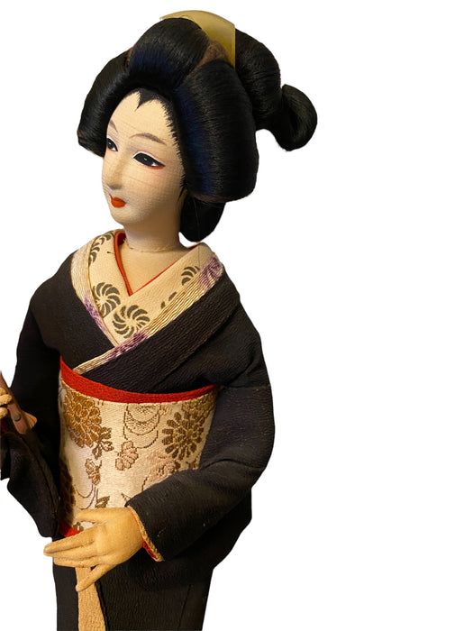 Ornate Japanese Geisha Doll on Wood Display, Hand Crafted. 13.5” x 7”-EZ Jewelry and Decor