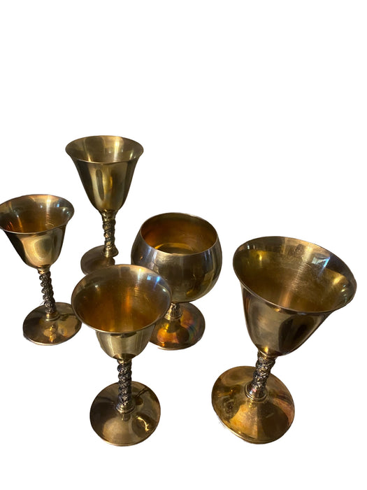 Vintage Set of  Falstaff Silver Platted Cups, Made in Spain, set of 5 cups Goblet Grapevine Stem,4-5.25"-EZ Jewelry and Decor