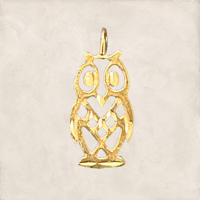 Beautiful Owl Pendant/Charm In 14k Yellow Gold. Vintage. 0.9in-EZ Jewelry and Decor