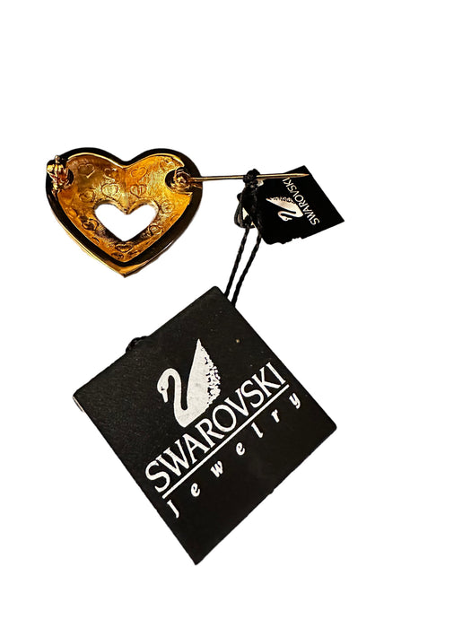 Vintage Swarovski Open Heart Pin, Signed Swarovski Open Crystal Pin Brooch, 1 ”. Luxury Gold Tone Heart Brooch Covered By Swarovski Crystals.-EZ Jewelry and Decor