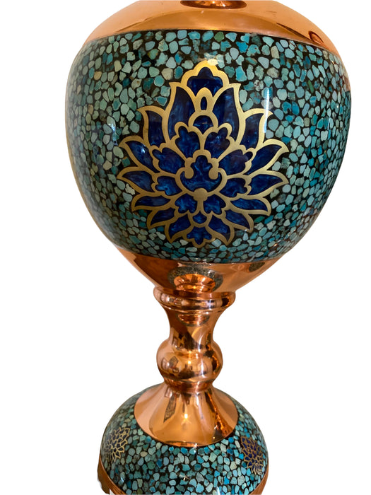 Genuine Turquoise Inlay Vessel with Toranj Design, FirouzeKoob,  Collectable Handcrafted Decoration, 23”, Signed by Aghajani-EZ Jewelry and Decor