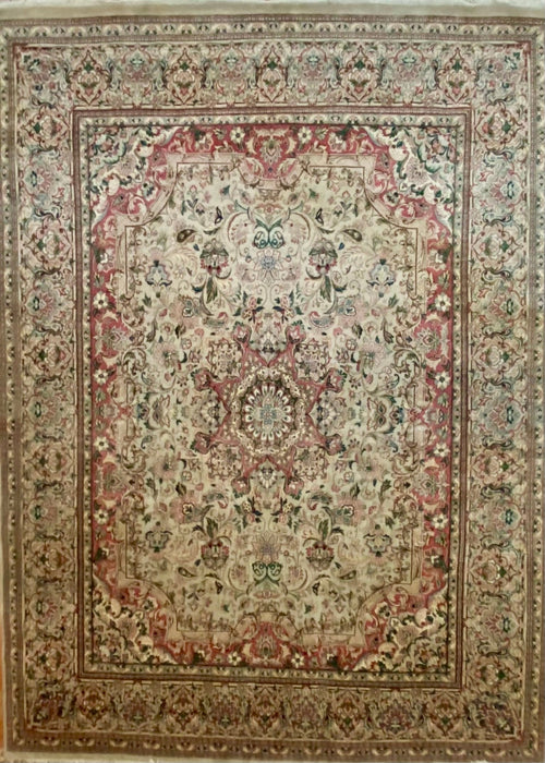 Hand Knotted Indian Rug, Persian Design, Wool,  10’10” x 7’ 11”. Large Wool Rug-EZ Jewelry and Decor