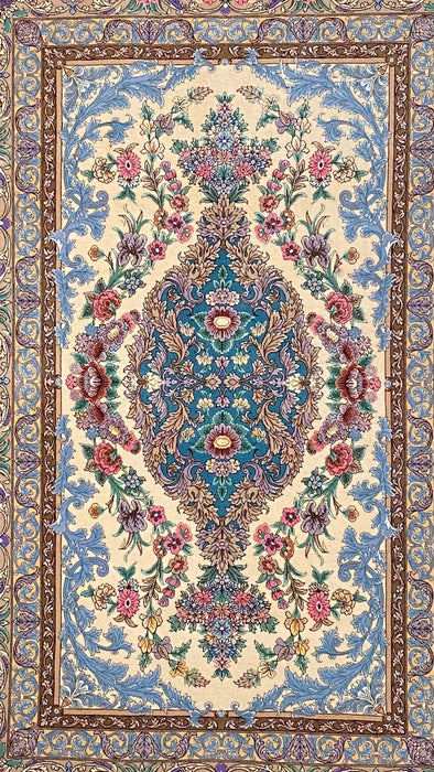 New Hand Knotted Isfahan Dori Signed Rug. Silk and Wool. 3”8” x 5’7”-EZ Jewelry and Decor