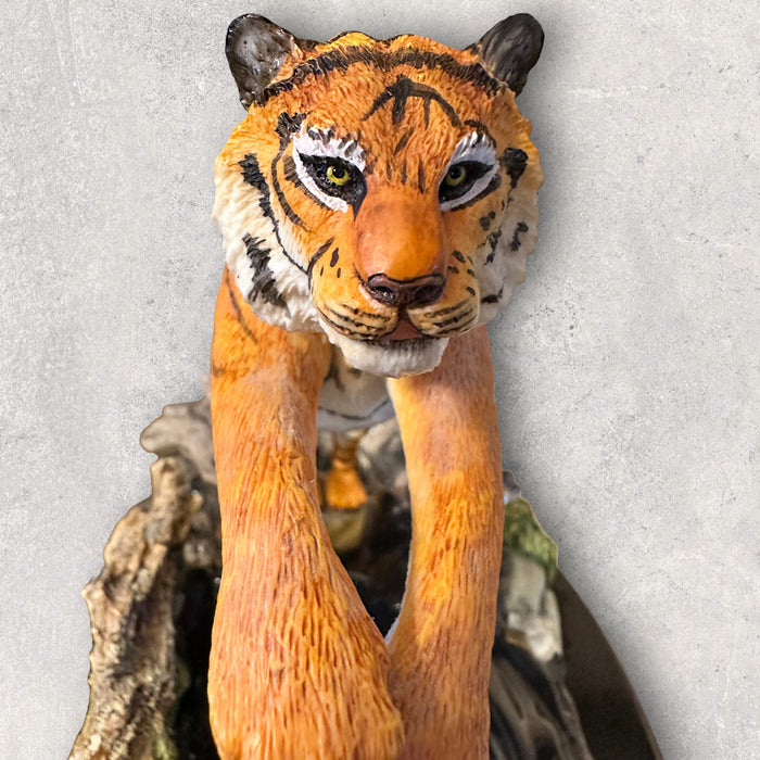 Vintage River of the Tiger, Lenox, Tiger Figurine on wooden stand, 11” long-EZ Jewelry and Decor