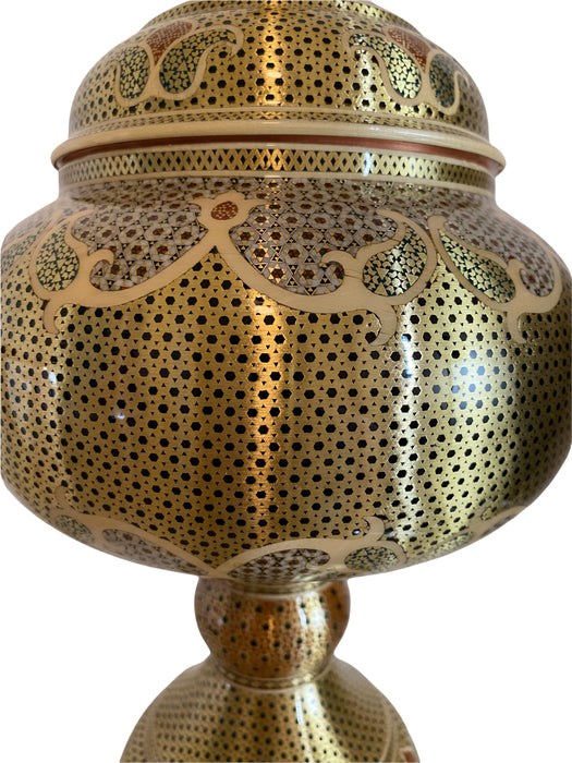 Collecible Handcrafted Decoration, Khatamkari On CopperCandy Dish, Signed by Aghajani, 15”-EZ Jewelry and Decor