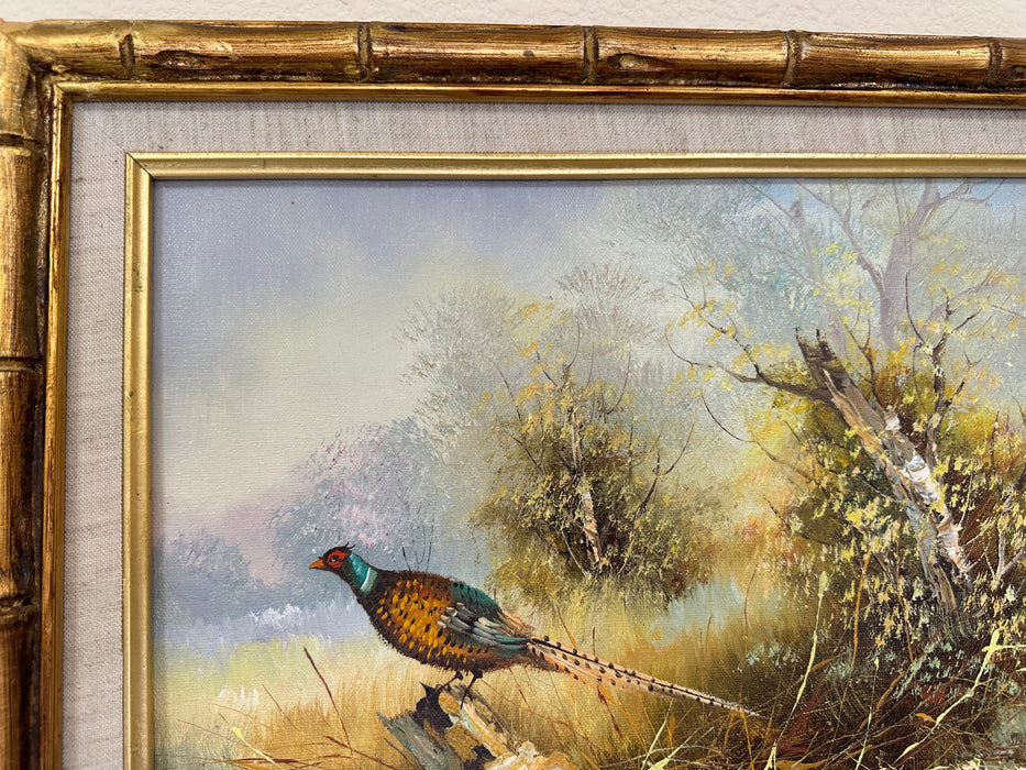 Framed Original Landscape Oil Painting With  Pheasant by J.Graham, Signed Oil On Canvas. , 16” x 20”-EZ Jewelry and Decor