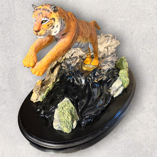 Vintage River of the Tiger, Lenox, Tiger Figurine on wooden stand, 11” long-EZ Jewelry and Decor
