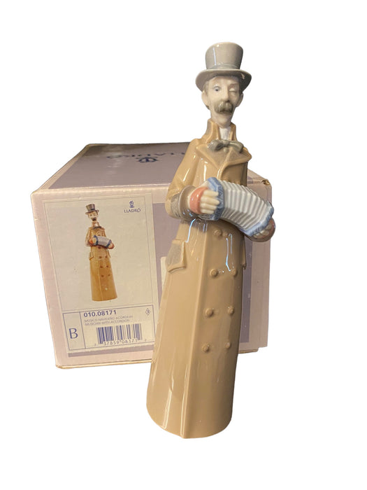 Vintage Lladró - Musician With Accordion, Porcelain Figurine Handmade In Spain, In Original Box , 7.8”-EZ Jewelry and Decor