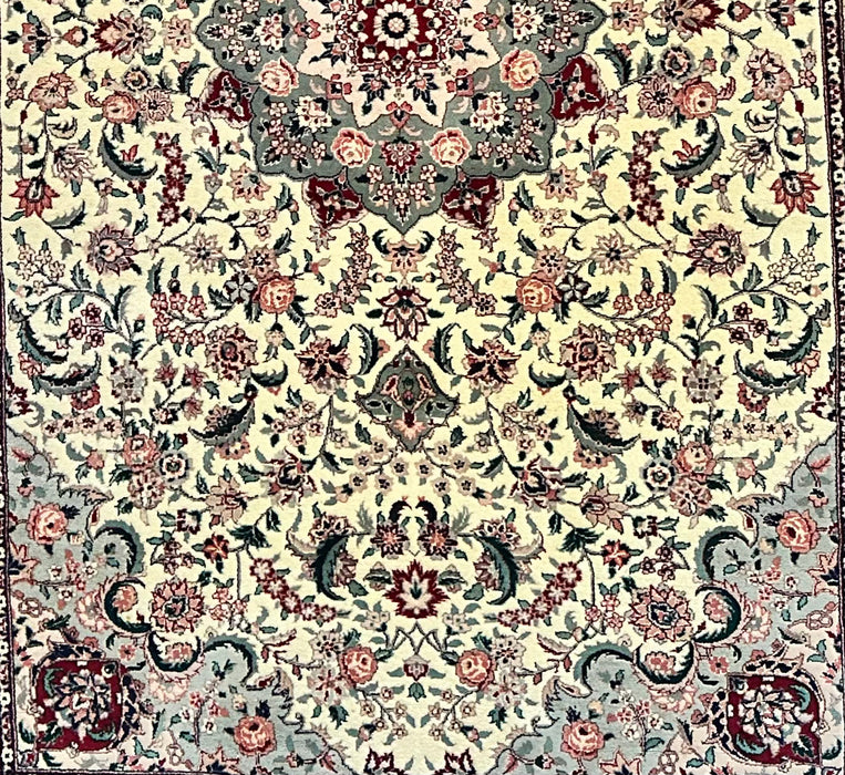 Indo -Tabriz Design Hand Knotted Rug, Wool & Silk,  8’10” x 5’ 9"-EZ Jewelry and Decor