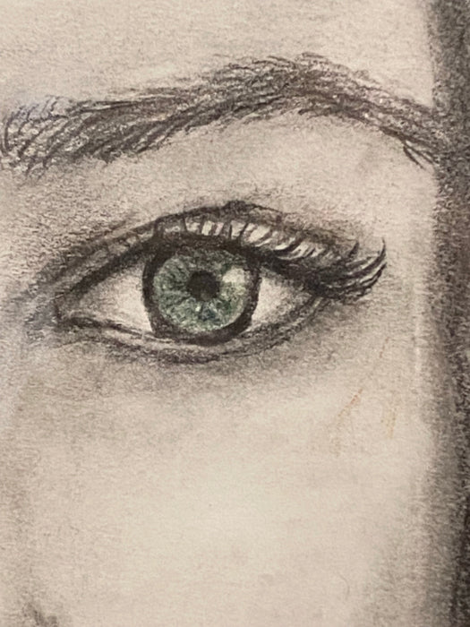 R. Mansourkhani, Your Green Eyes, Original Portrait Drawing, Graphite and Colored Pencil, Framed, 25.5” x 21.5”-EZ Jewelry and Decor