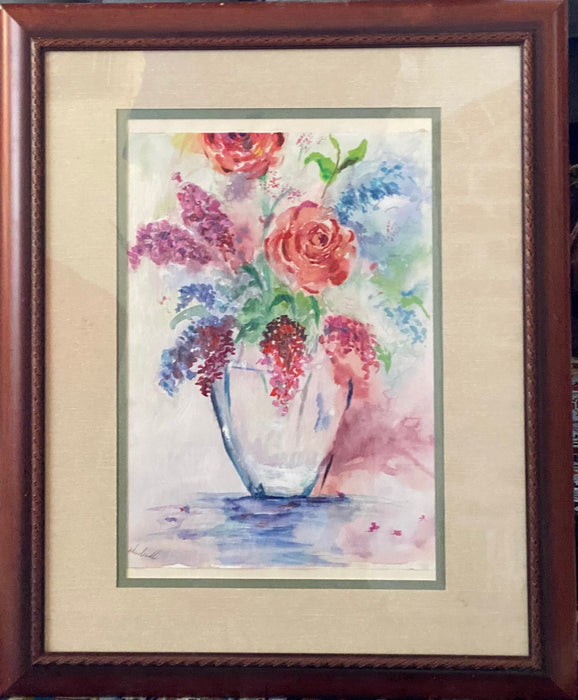 R. Mansourkhani, Bouquet Of Flowers, Original Framed Watercolor Painting, 22.5” x 18.5”.-EZ Jewelry and Decor