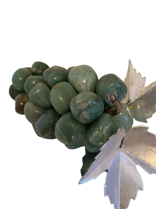 Vintage Handcrafted Green Agate stone Grapes With Silverish Leaf, 6” x 2.75”-EZ Jewelry and Decor