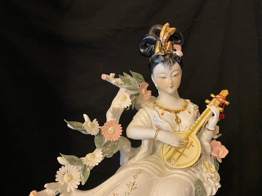 Vintage Handcrafted, Hand Painted, Porcelain Statue, Signed By a Chinese Master. Porcelain Figurine. Chinese Lady with a Music Instrument-EZ Jewelry and Decor