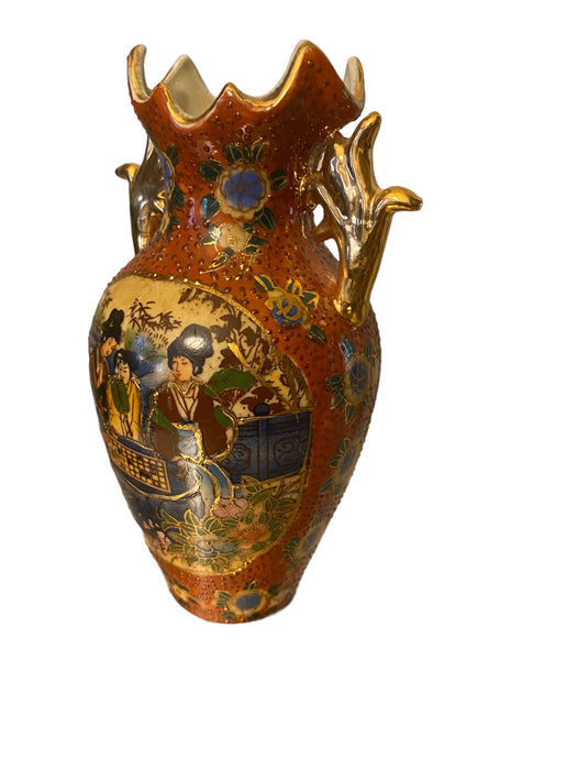 Vintage Porcelain Japanese Vase, 6.25“T, Hand painted Japanese Ladies-EZ Jewelry and Decor