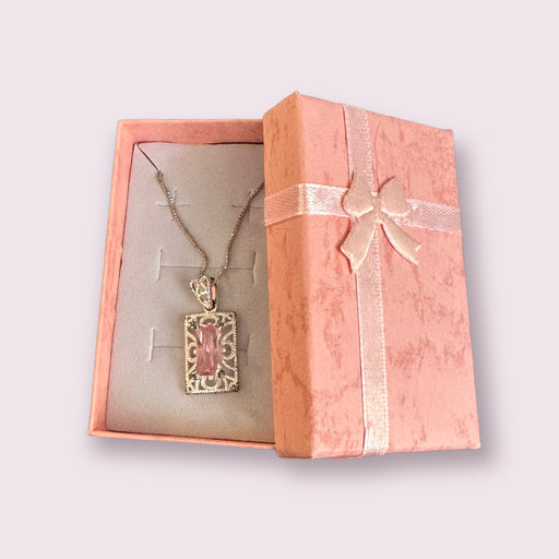 Beautiful Sterling Silver Necklaces With Rare Pink Stones (16in L) , Square Quartz Gemstone-EZ Jewelry and Decor