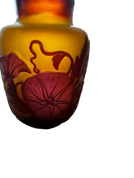 Antique Émile Gallé Handcrafted Vase 5”, 19th century Art Nouveau,  Morning Glory Floral Pattern -EZ Jewelry and Decor