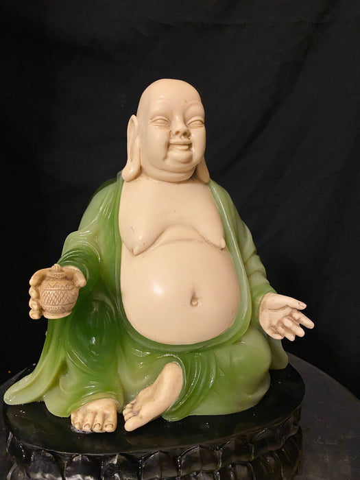 Artificial Jade Buddha, Green and Beige Fat Buddha, 9.5"-EZ Jewelry and Decor