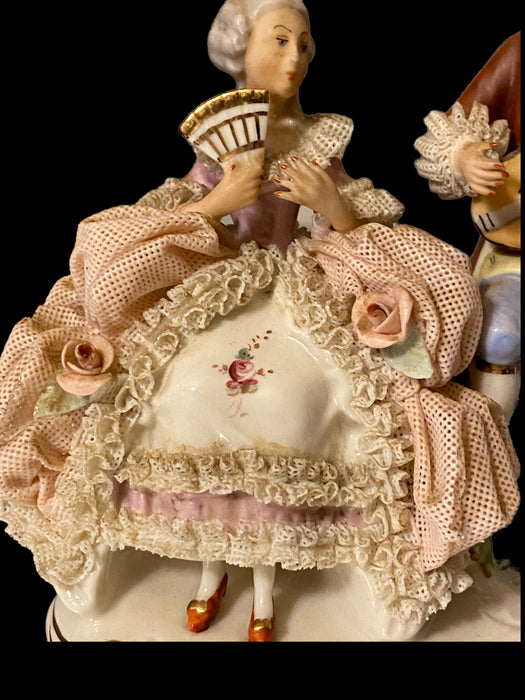 Antique Dresden Porcelain figurine, Victorian Couple, 5.25”, Genuine Dresden Figurine-EZ Jewelry and Decor