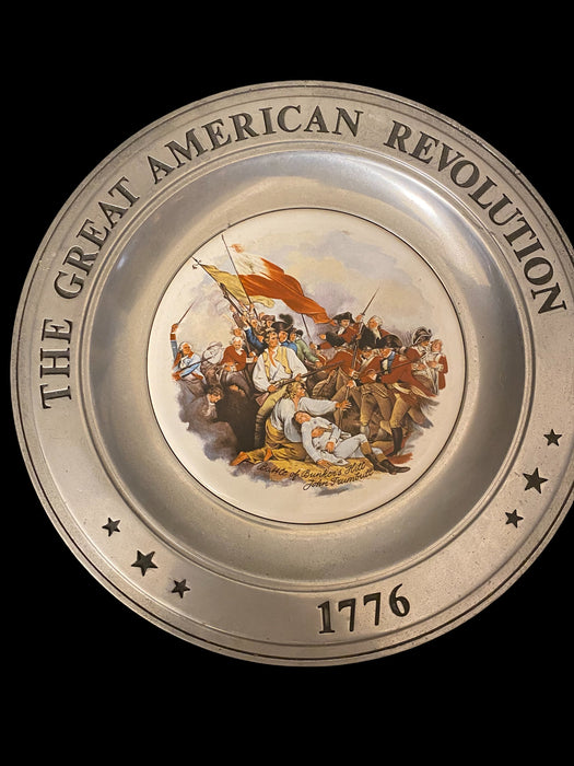 The Great American Revolution 1776 Porcelain and Pewter 10" Plate,  Battle of Bunker Hill, by Williamsport Foundry, 10.8”-EZ Jewelry and Decor