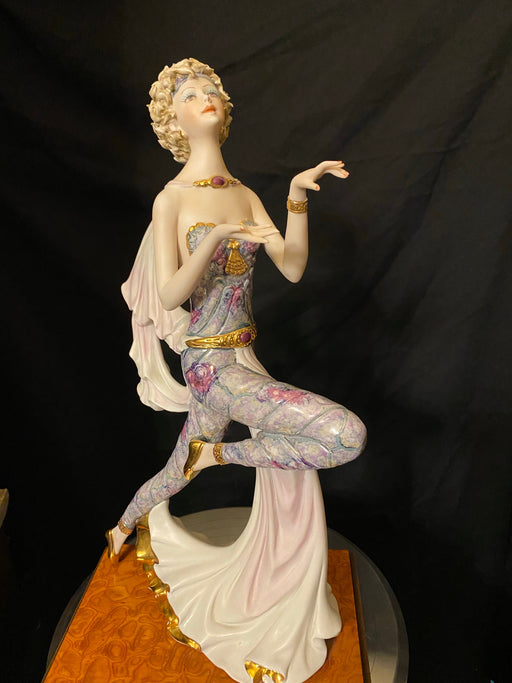 Stunning Capodimonte Vittorio Sabadin Sculpture Dancing Lady With Cape Figure On Wood Bas, Porcelain,  Hand Made And Hand Painted in Italy 17.5"t-EZ Jewelry and Decor