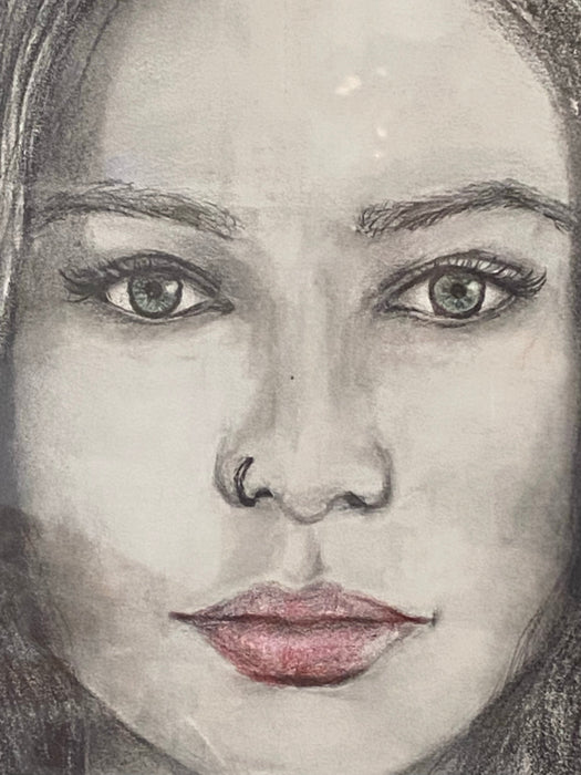 R. Mansourkhani, Your Green Eyes, Original Portrait Drawing, Graphite and Colored Pencil, Framed, 25.5” x 21.5”-EZ Jewelry and Decor