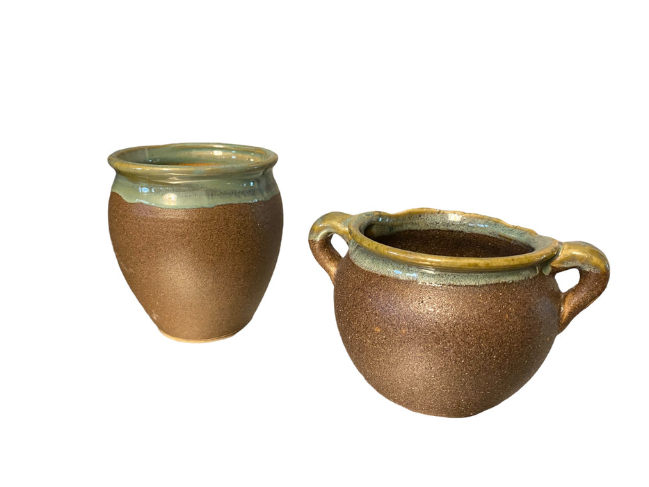 Two Ceramic Flowerpots. 3.75” T , 2.75” T-EZ Jewelry and Decor