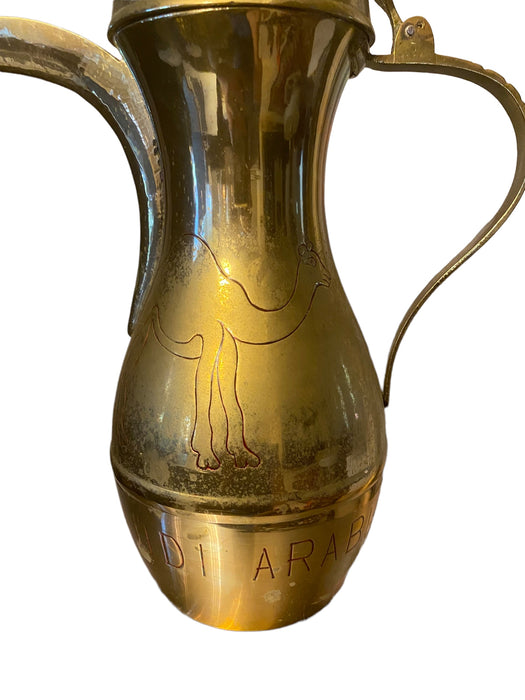 Vintage Tall Middle Eastern Brass Pitcher with a Camel Engraving